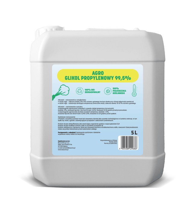 Kanister Agro Glikol Propylenowy 99,5% 5 l z etykietą produktu