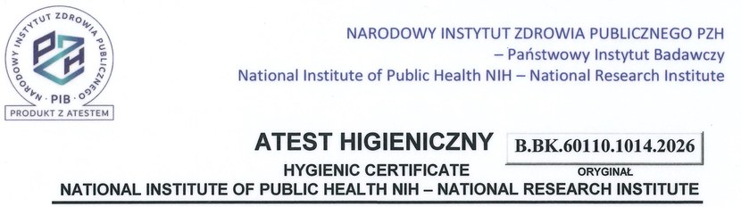 Nagłówek atestu higienicznego NIZP PZH-PIB numer B.BK.60110.1014.2026